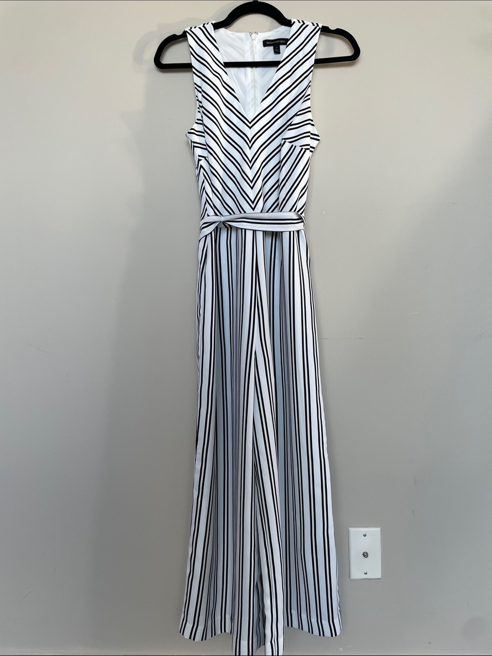 Banana Republic Black and White Striped Sleeveless Jumpsuit